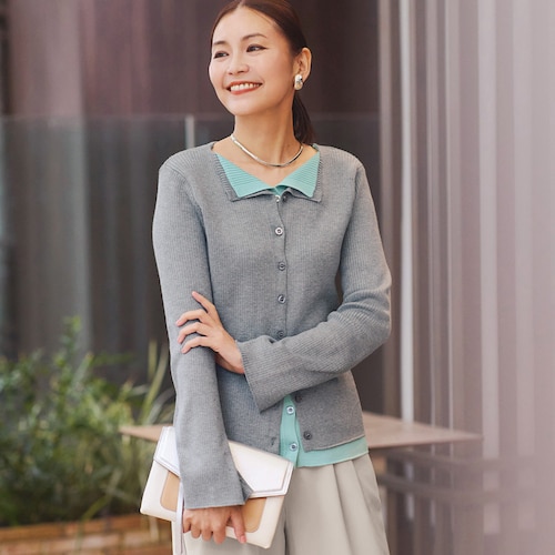 レイヤード見えリブニットカーディガン