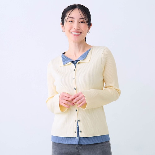 レイヤード見えリブニットカーディガン