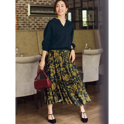 ８枚はぎレーヨン総柄フレアスカート