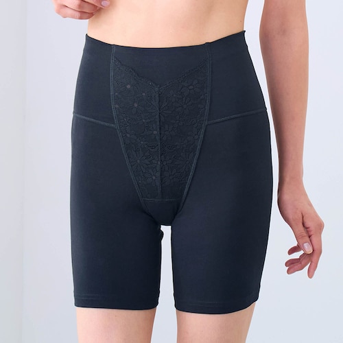 【ソフトサポートショーツ】 お腹まわりをすっきりみせる綿混三分丈ロングショーツ