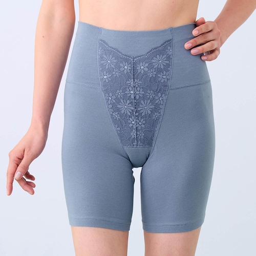 【ソフトサポートショーツ】 お腹まわりをすっきりみせる綿混三分丈ロングショーツ