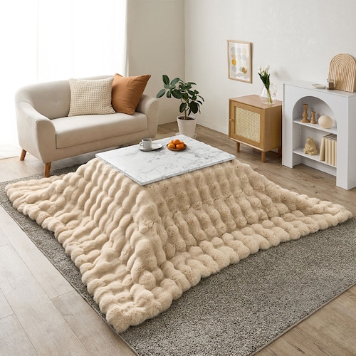 ラビットファー調ぽこぽこ素材のこたつ布団