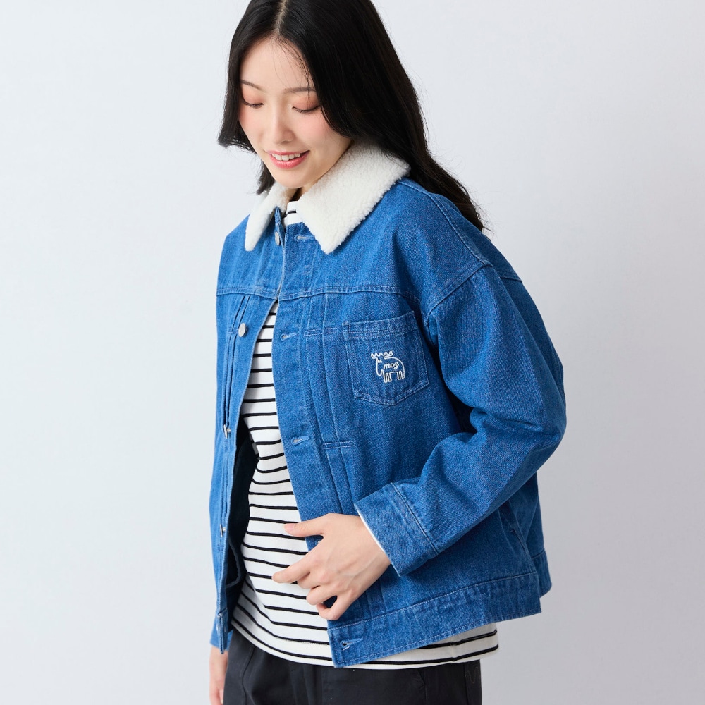 12月19日セール追加】 取り外しボア襟付きデニムジャケット(モズ/moz