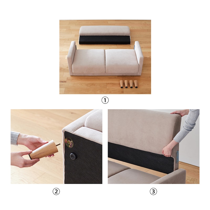 組み立ての詳細／背もたれと脚を取り付けるだけ