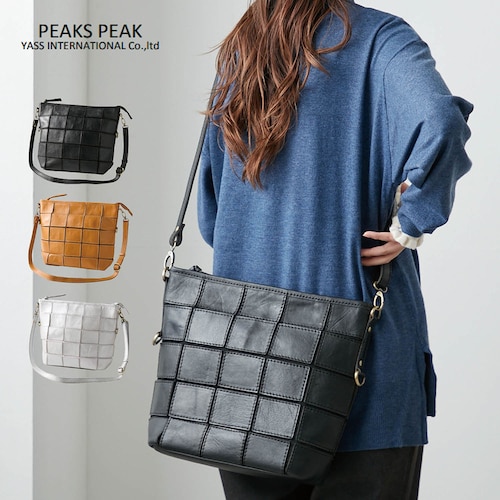 本革パッチワーク口折れショルダーバッグ(2WAY)