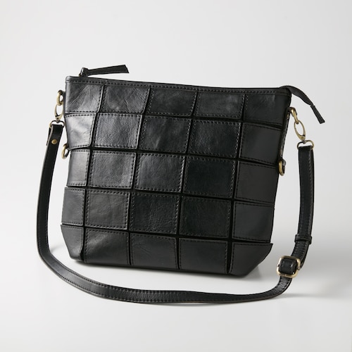 本革パッチワーク口折れショルダーバッグ(2WAY)