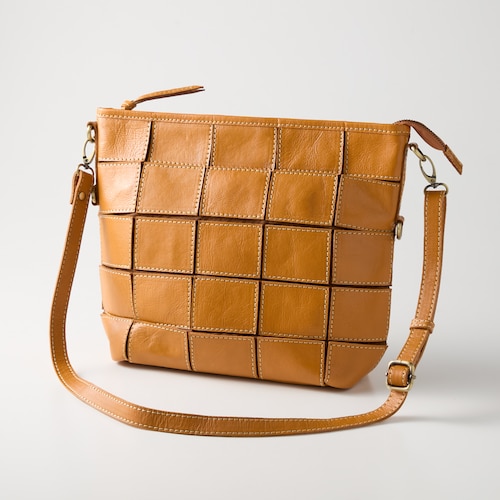 本革パッチワーク口折れショルダーバッグ(2WAY)