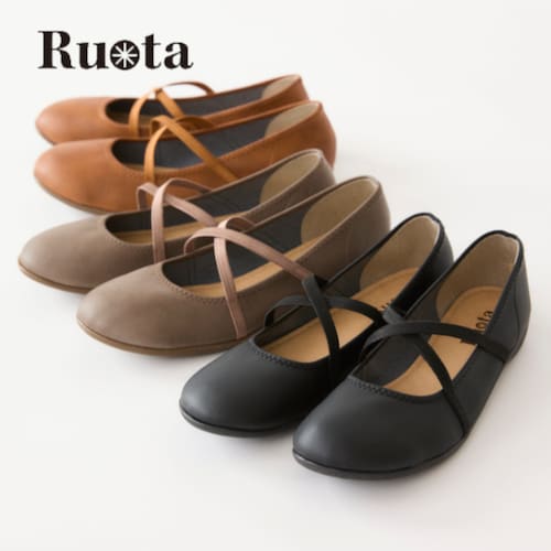 クロスゴムで脱ぎ履きしやすいフラットシューズ［日本製］