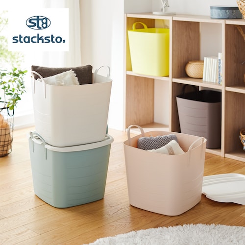 積める＆重なる収納ボックス baquet M＆専用フタ onbaquet M＜25L＞