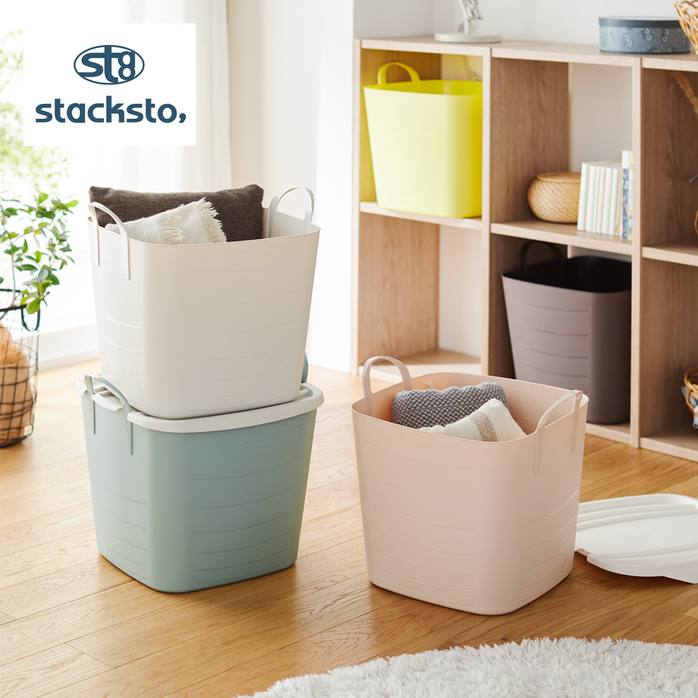 積める&重なる収納ボックスbaquetM&専用フタonbaquet M<25L> 積める&重なる収納ボックスbaquetM&専用フタonbaquet M<25L>