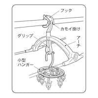 グリップ部の丸穴に小物ハンガーを掛けれます