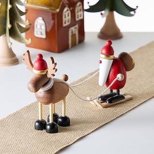 【ベルメゾン】【クリスマス】サンタとトナカイの木製オブジェ