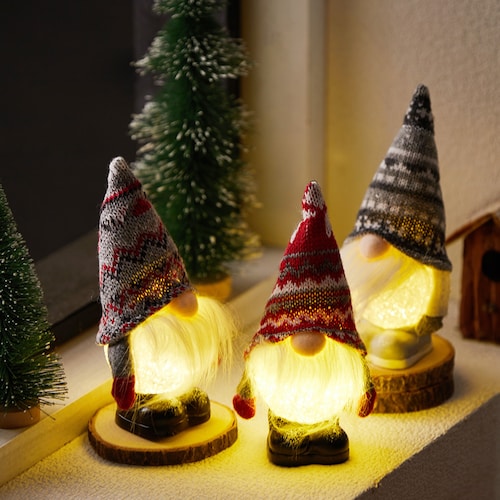 【クリスマス】ニット帽のノルディックサンタライト（3個組）