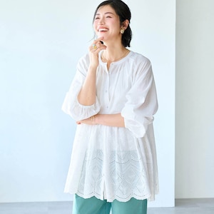 【ベルメゾン】スカラップレース使いチュニックブラウス