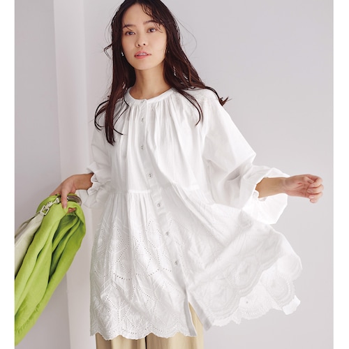 スカラップレース使いチュニックブラウス