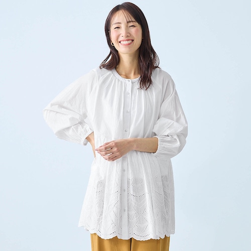 スカラップレース使いチュニックブラウス