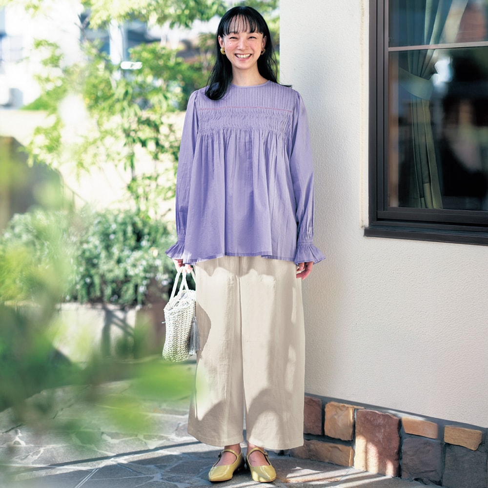 【ベルメゾン】ツイル切替えコットンバレルパンツ