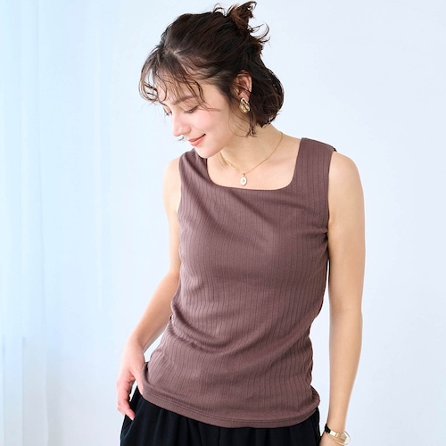 冷やしさらっとコットン・ワイドリブスクエアブラタンクトップ