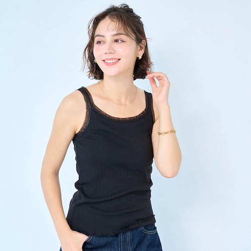 冷やしさらっとコットン・チュール使いのワイドリブブラタンクトップ