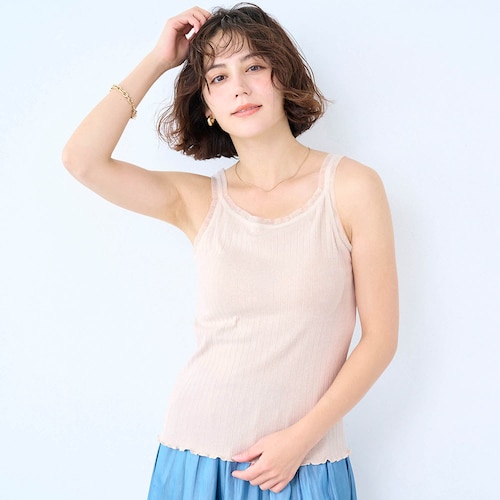冷やしさらっとコットン・チュール使いのワイドリブブラタンクトップ