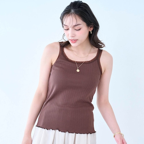 冷やしさらっとコットン・チュール使いのワイドリブブラタンクトップ