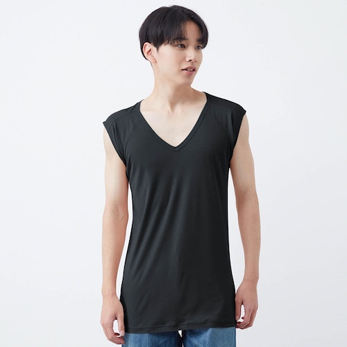 汗取りインナー・綿混Ｖネック脇フィットノースリーブメンズ(大汗さん)
