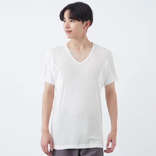 汗取りインナー・綿混背中二重 Ｖネック半袖メンズ(超大汗さん)