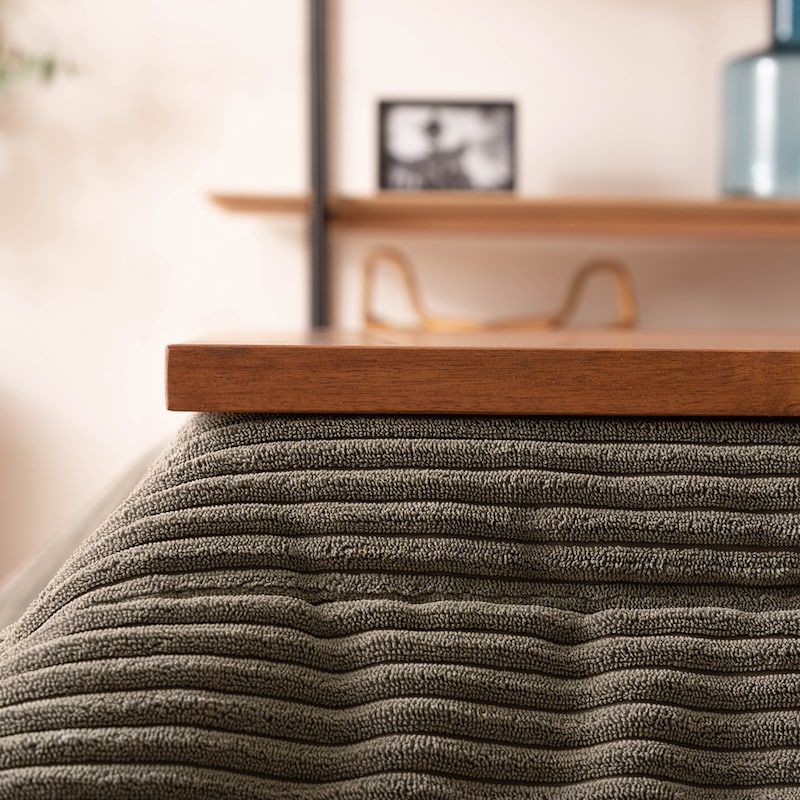 スッキリした天板　正方形+こたつ布団(グレー)