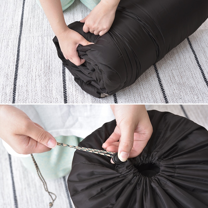 寝袋のように簡単に収納できます。