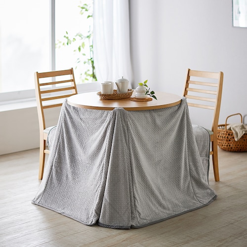 座卓にもなる継脚円形コンパクトこたつテーブル ＜リバーシブル天板／こたつ布団セット＞