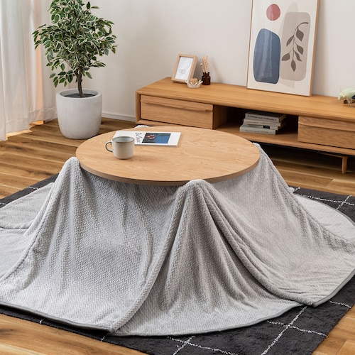 座卓にもなる継脚円形コンパクトこたつテーブル ＜リバーシブル天板／こたつ布団セット＞