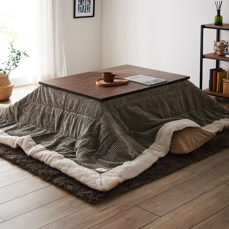 使用イメージ　ブラウン/こたつテーブル+こたつ布団(グレー)