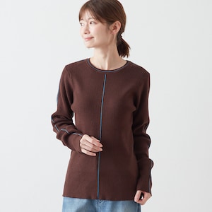 【ハンチ/hunch】やわもち素材のライン入りクルーネックニット