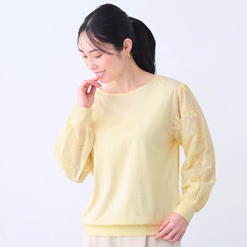 袖刺繍レース切替えプルオーバー