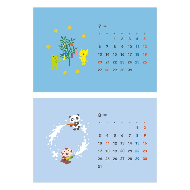 「ちょこちょこ卓上カレンダー2026」7月・8月