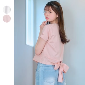 【パペル ラピス/Papel lapiz】なめらかタッチバックリボン綿素材半袖Tシャツ 【子供服】