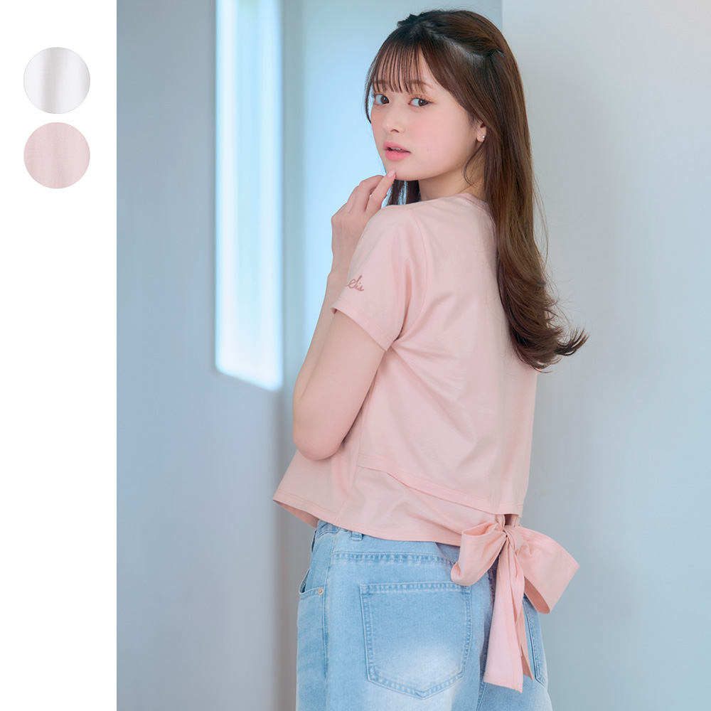 【パペル ラピス/Papel lapiz】なめらかタッチバックリボン綿素材半袖Tシャツ 【子供服】