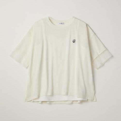 綿混キャミソール付き袖チュール切替えスラブシアー半袖Ｔシャツ 【子供服】