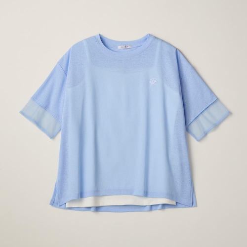 綿混キャミソール付き袖チュール切替えスラブシアー半袖Ｔシャツ 【子供服】