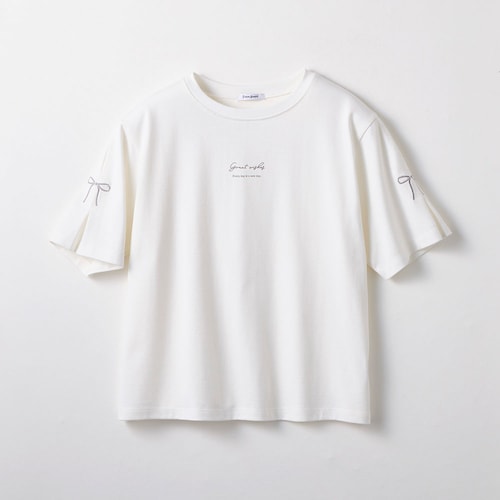 リボン刺繍タックスリーブ綿素材半袖Ｔシャツ 【子供服】