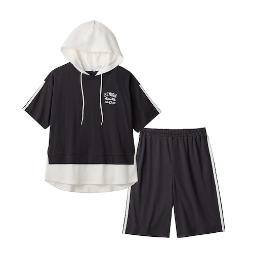 レイヤード風半袖パーカセットアップ風パジャマ 【子供パジャマ】