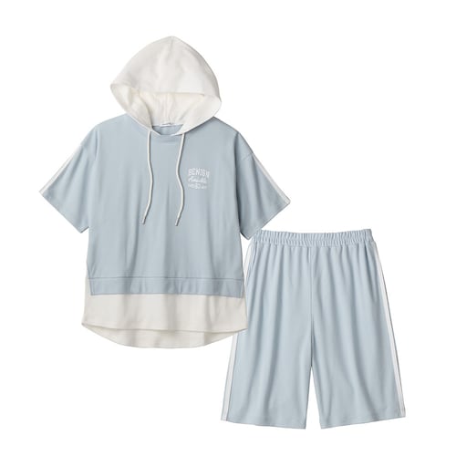 レイヤード風半袖パーカセットアップ風パジャマ 【子供パジャマ】