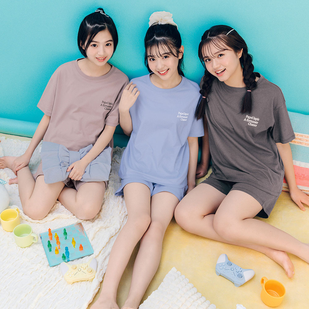 プチプラ!薄くて涼しいセットアップ風綿素材半袖パジャマ 【子供パジャマ】(パペル ラピス/Papel lapiz)