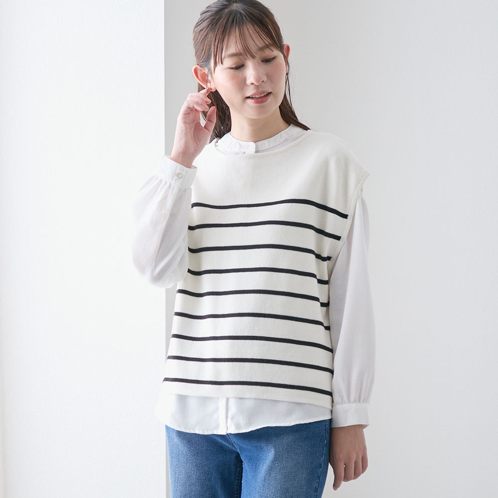 【ベルメゾン】【2月4日セール追加】 綿ニット×ブラウスのアンサンブル