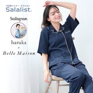 【サラリスト/Salalist】サラッと快適・綿混ワッフル前開き5分袖パジャマ【インフルエンサーharukaコラボ】