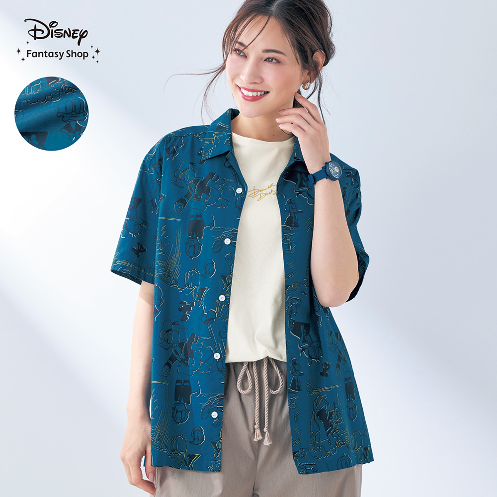 【ディズニー/Disney】ユニセックス開襟シャツ「ドナルドダック」