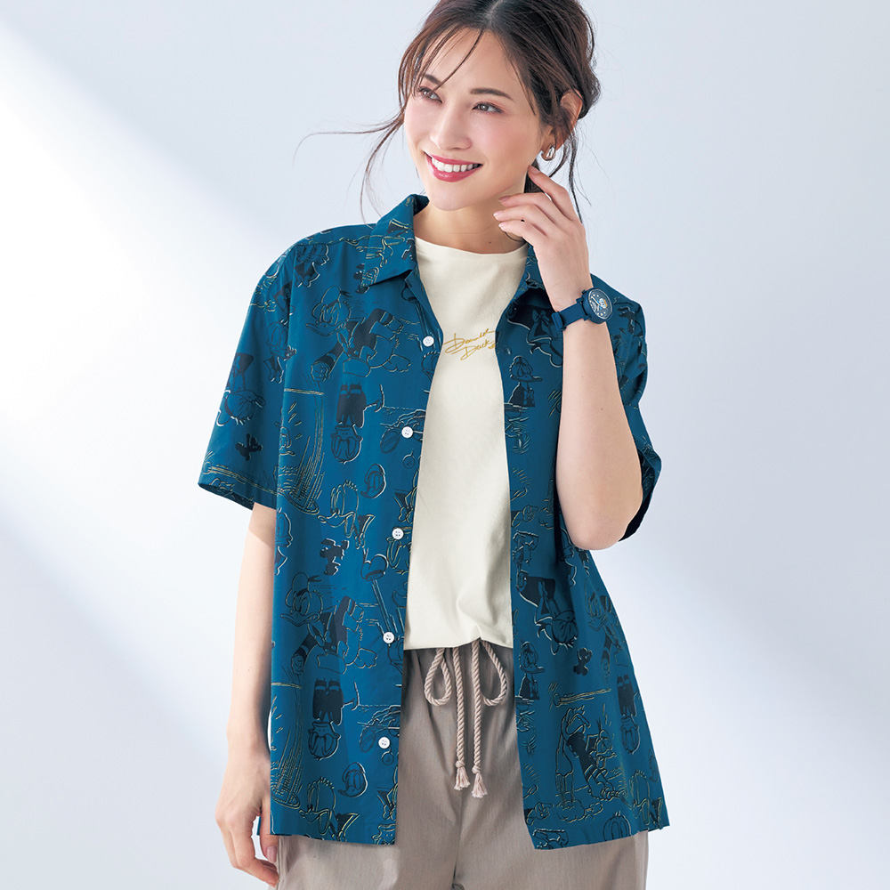 ユニセックス開襟シャツ「ドナルドダック」(ディズニー/Disney) ユニセックス開襟シャツ「ドナルドダック」(ディズニー/Disney)