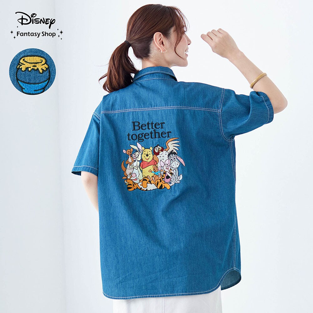 【ディズニー/Disney】ユニセックス刺しゅうデニムシャツ「くまのプーさん」