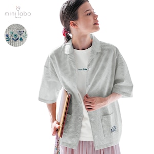 【ミニラボ/mini labo】ぽこぽこサッカー素材のストライプシャツジャケット/プロヴァンスのマキ 「ミニラボ」