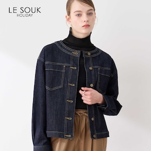 【ルスークホリデー/LE SOUK HOLIDAY】ノーカラーデニムジャケット